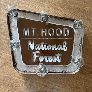 Mt. Hood National Forest, Vintage-Inspired Silver Metal Wall Sign with Lights